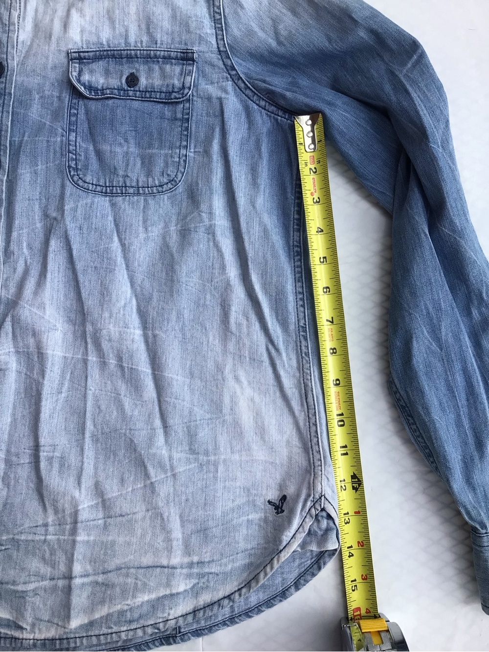 American Eagle Outfitters Faded Blue Denim Shirt - Picture 7 of 11
